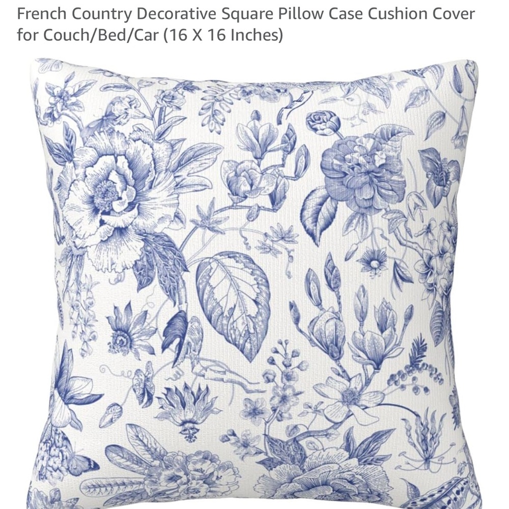 3 -16x16 Floral Blue and White Pillow Case